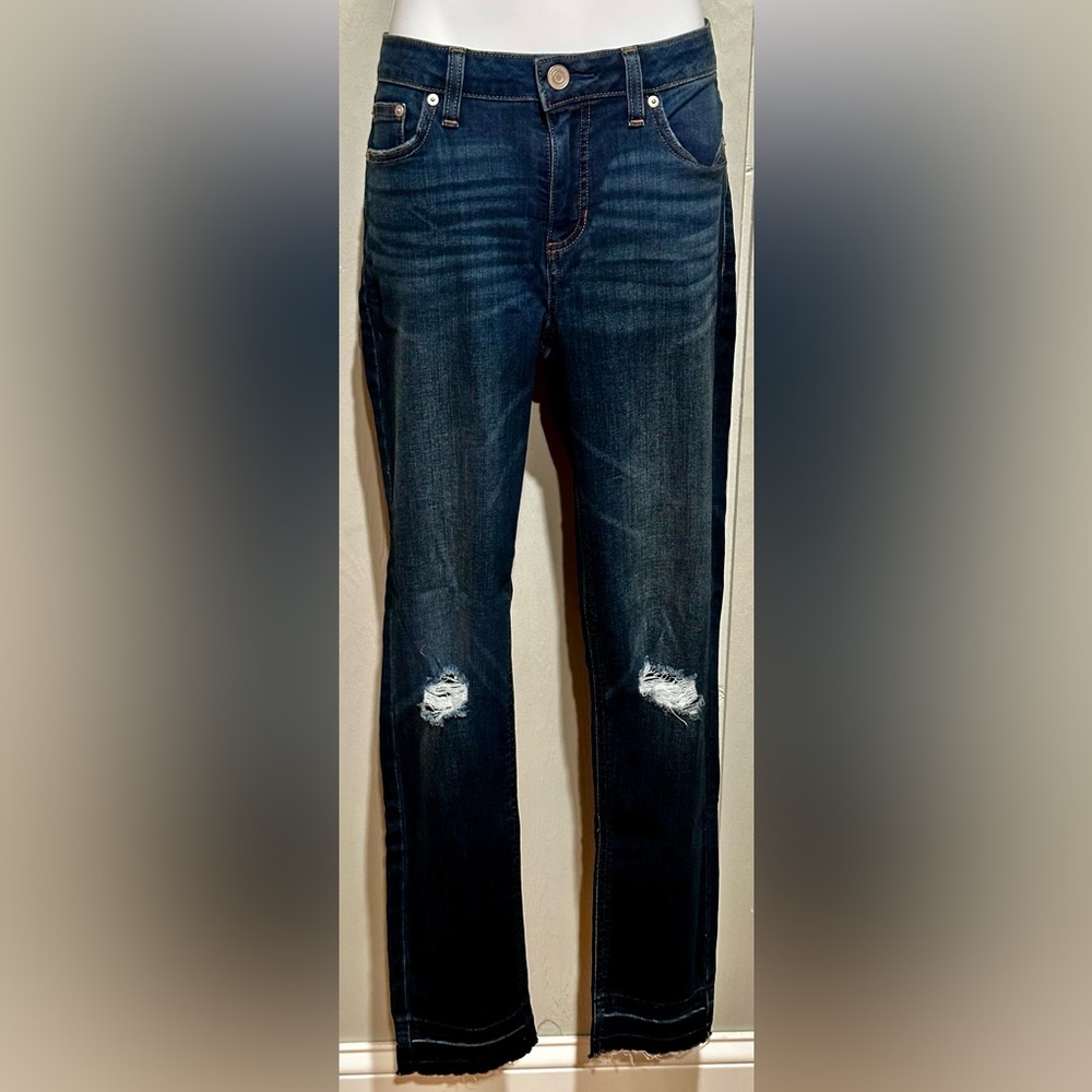 LC Lauren Conrad Dark Blue Distressed Straight Leg Jeans
